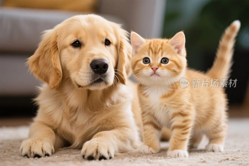 小狗与小猫相伴