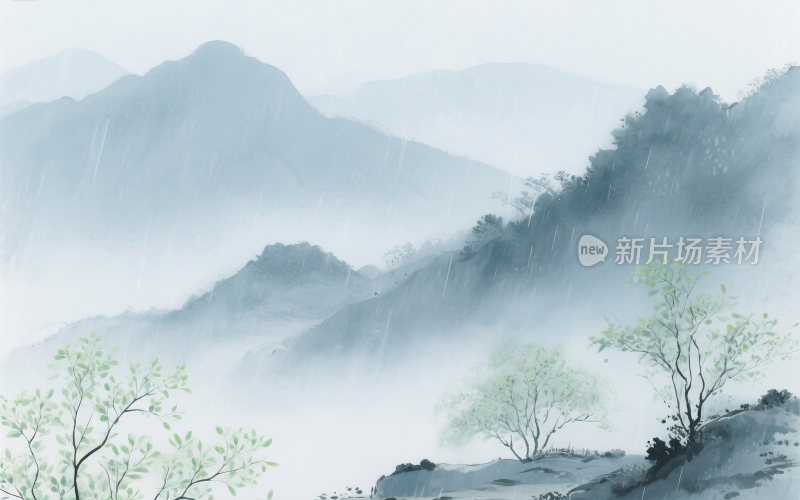 谷雨中国风山水插画