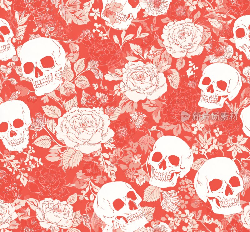 骷髅玫瑰图案插画
