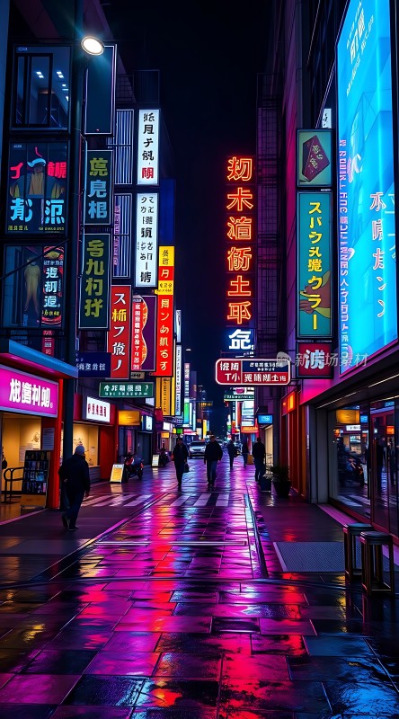 霓虹灯下的繁华街道