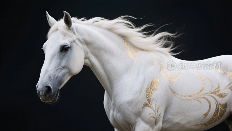 装饰有金色花纹的白马