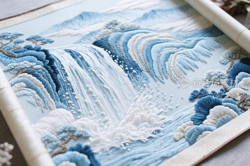 手工丝绣山水刺绣图