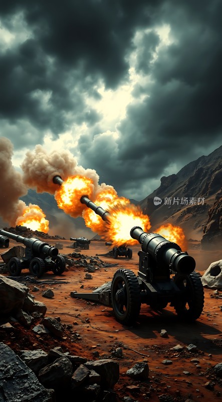 战火纷飞炮声隆隆硝烟弥漫山峦起伏