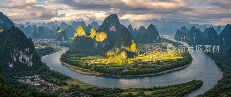 漓江山水峰林日落风景自然风光桂林旅游