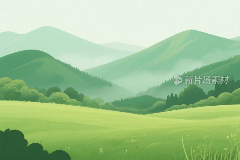 绿色山水风景插画