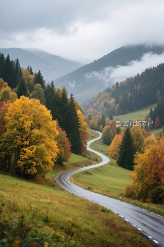山间蜿蜒秋景公路