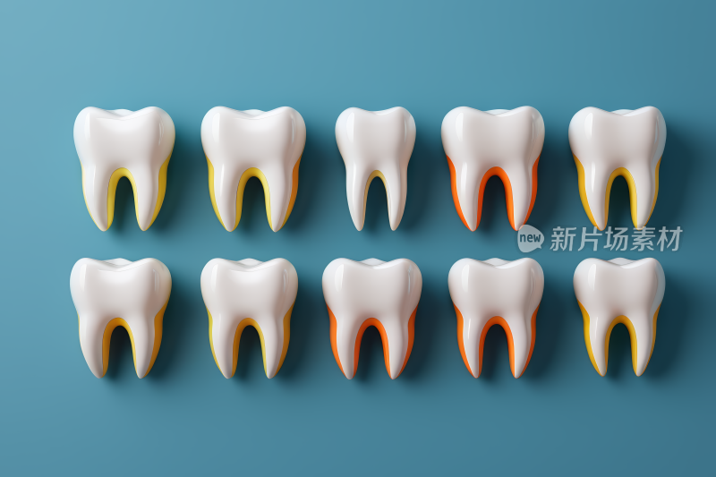 具有不同颜色牙齿的牙齿特写图片