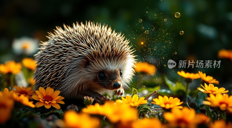 小刺猬在花丛中探索