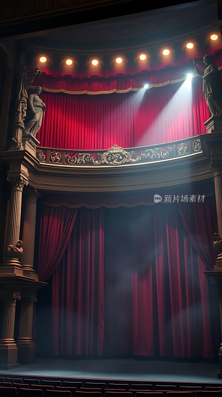 剧院舞台上的红幕布与聚光灯