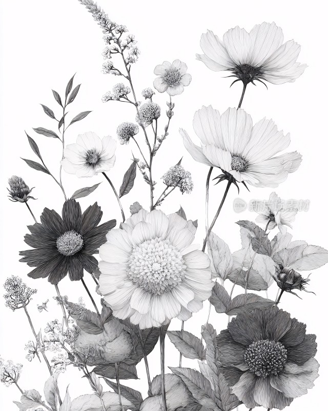 黑白花卉插画