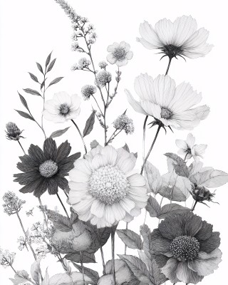 黑白花卉插画 黑白花卉插画