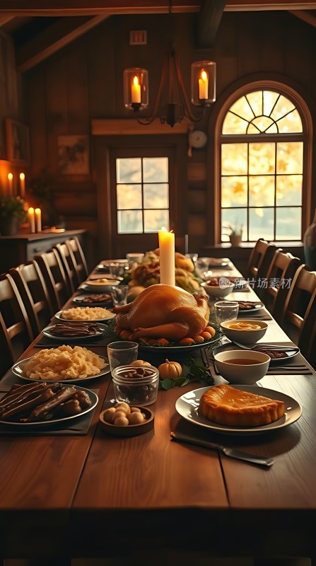 温馨家庭聚餐丰盛感恩节大餐
