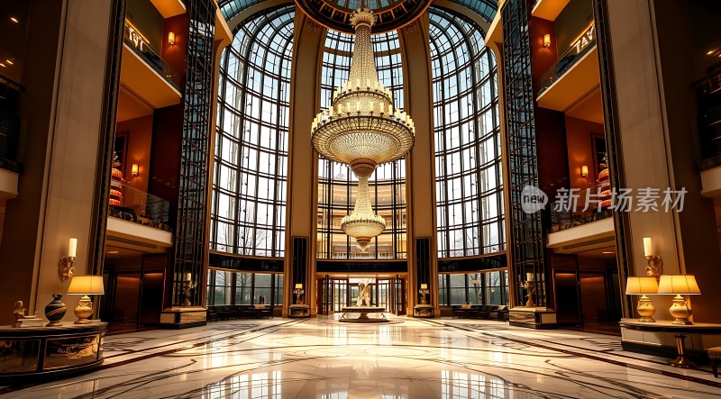 豪华大厅璀璨吊灯与宏伟建筑