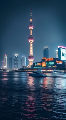 东方明珠夜色下的璀璨上海