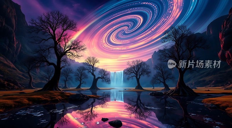 神秘银河与瀑布奇景