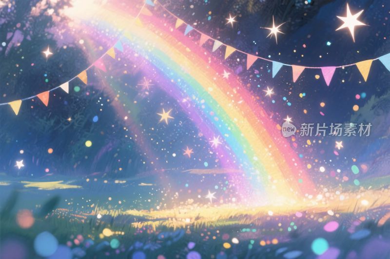 梦幻彩虹星空插画