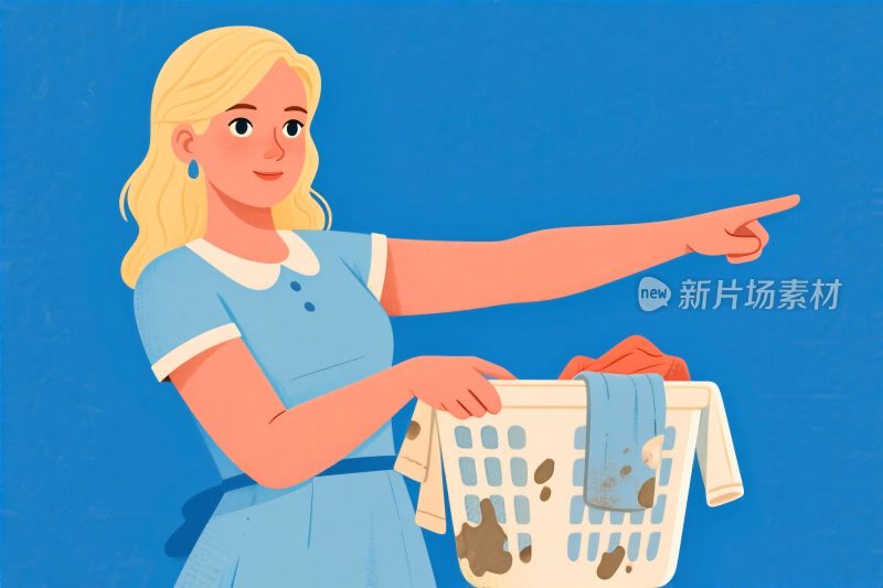 女士洗衣卡通插画