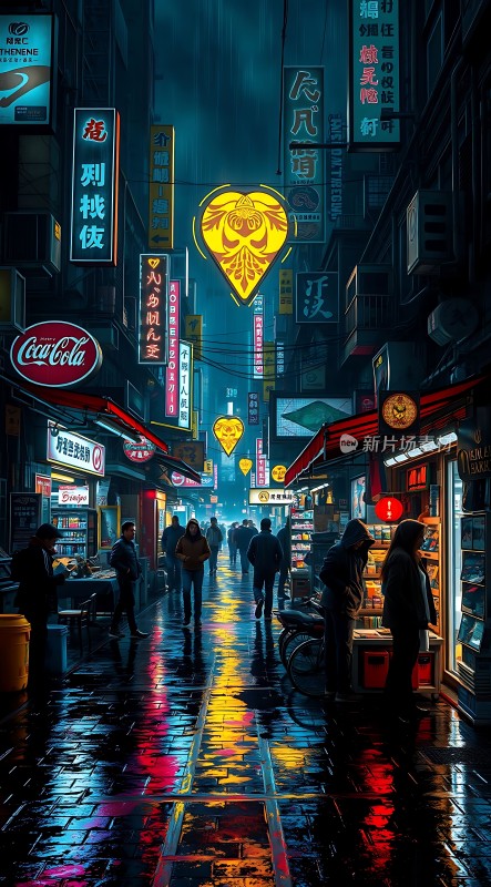 霓虹灯下的繁华夜市