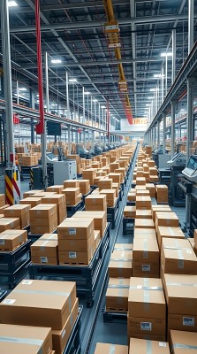 高效物流中心智能仓储系统整齐堆放的货物 高效物流中心智能仓储系统整齐堆放的货物