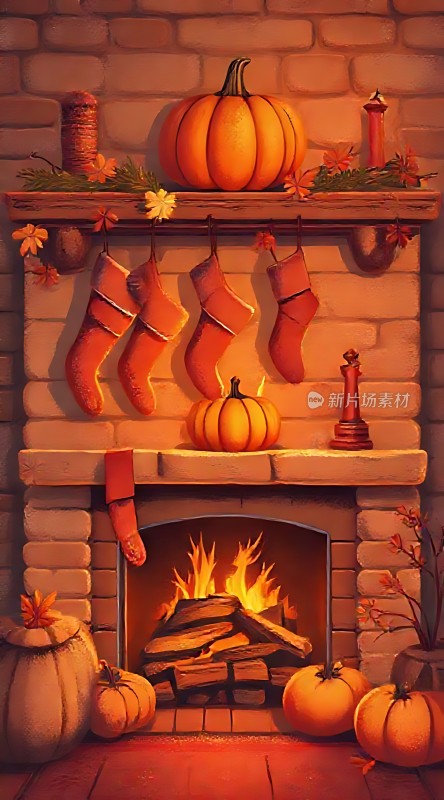秋日壁炉温馨场景