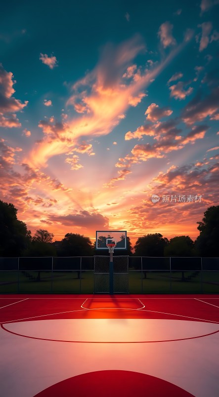 日落下的篮球场