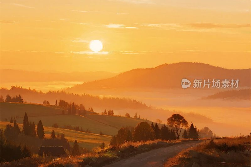 山峦日出风景图