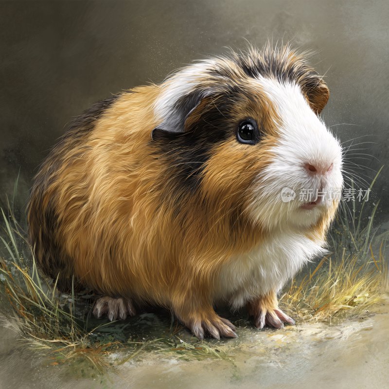 可爱的三色豚鼠插画