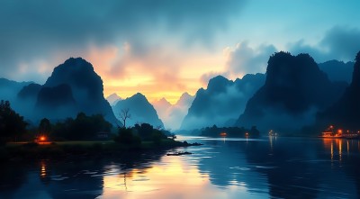 晨曦下的山水画卷