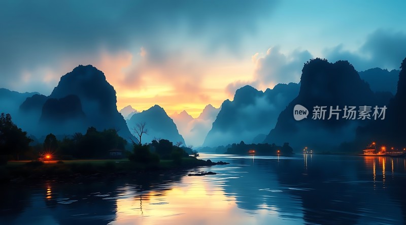 晨曦下的山水画卷