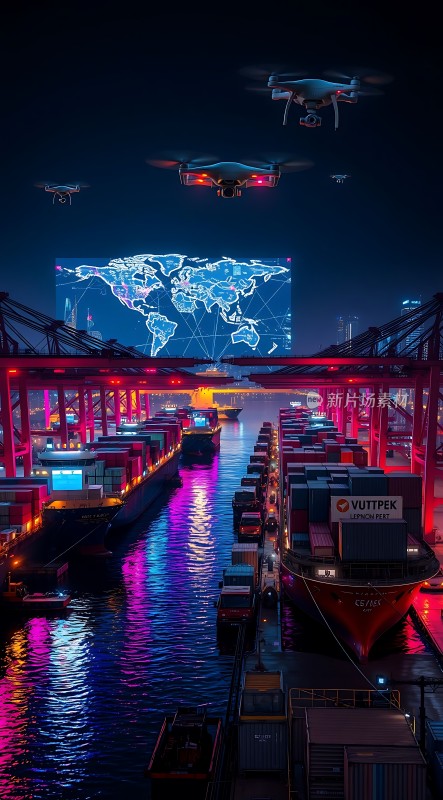 智能物流未来港口的夜色画卷