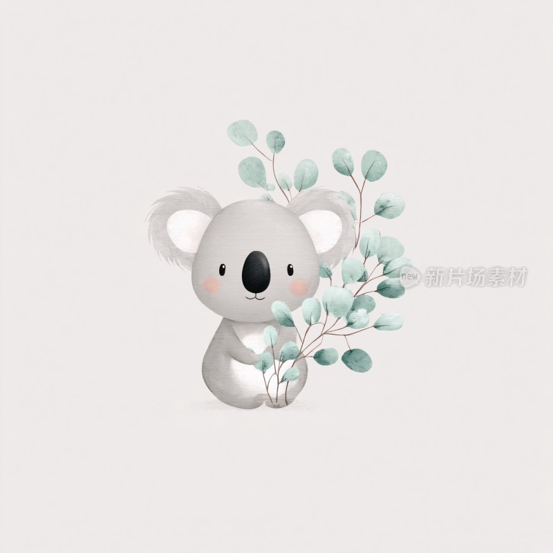 可爱考拉抱桉树叶插画