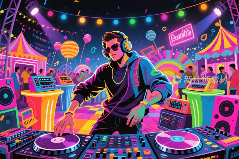 霓虹音乐派对插画