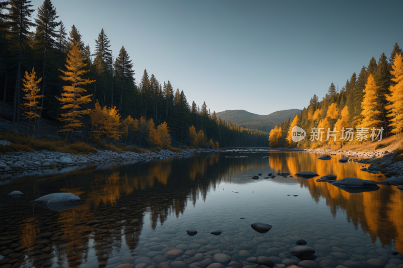 树木倒映在山湖的水中高清背景图片