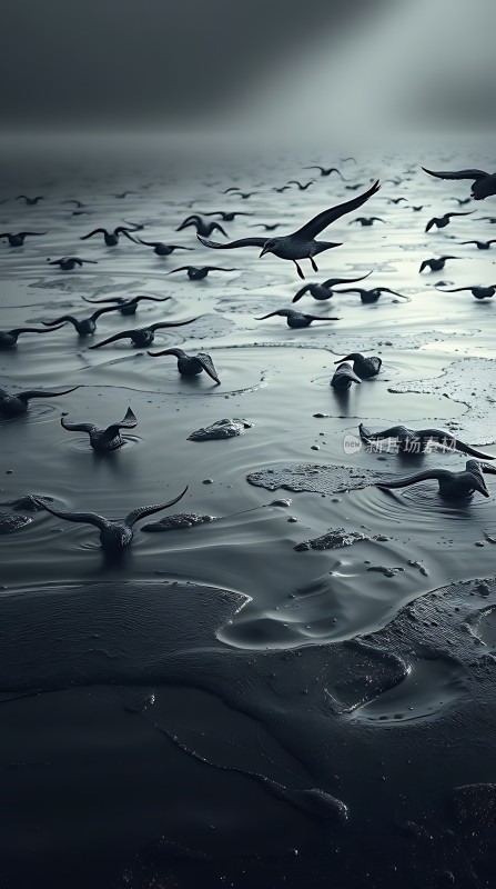 海天一色鸟影翱翔