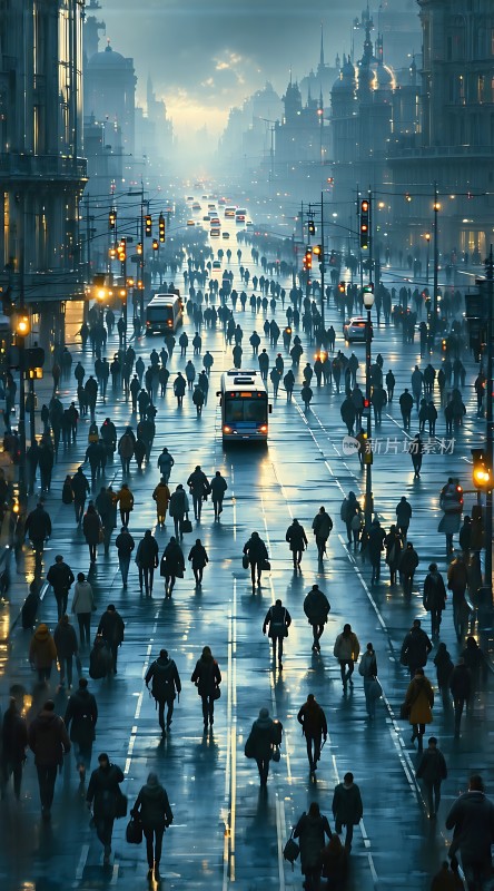 晨雾中的城市喧嚣