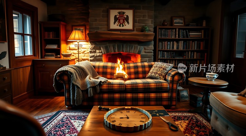 温馨壁炉旁的舒适客厅