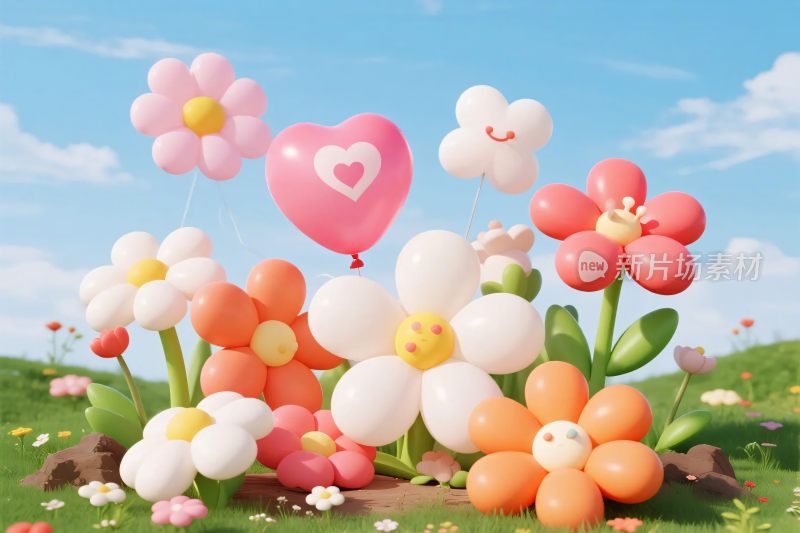 可爱卡通花卉气球场景