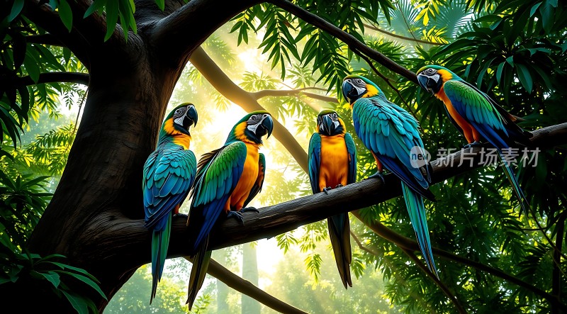 阳光下的鹦鹉群
