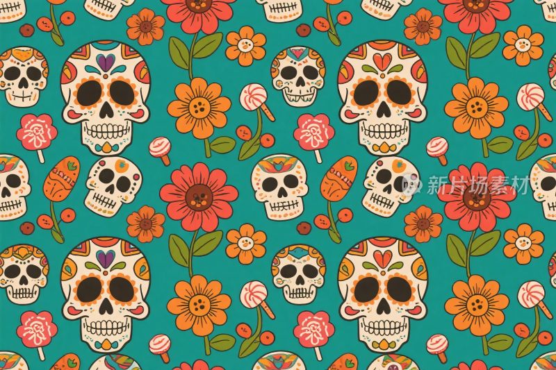 骷髅花卉装饰图案