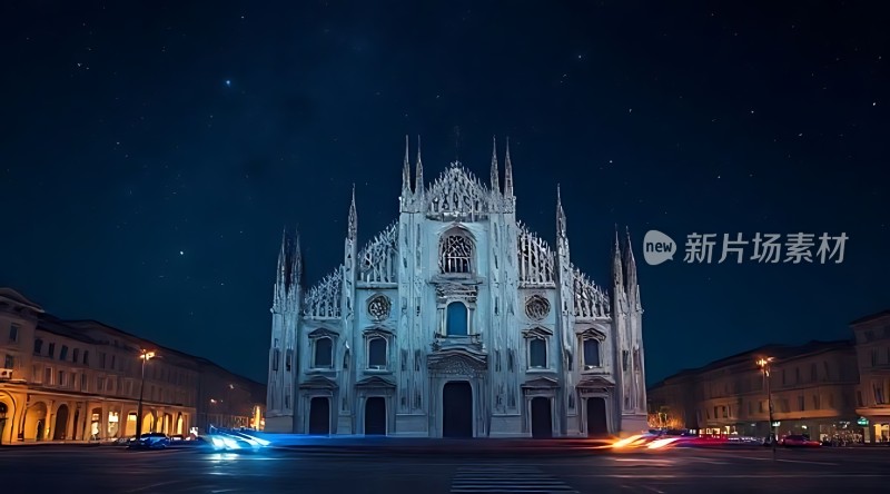 米兰大教堂夜景星光下的宏伟建筑