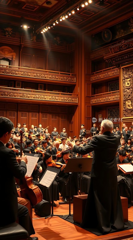 指挥家引领交响乐团演奏