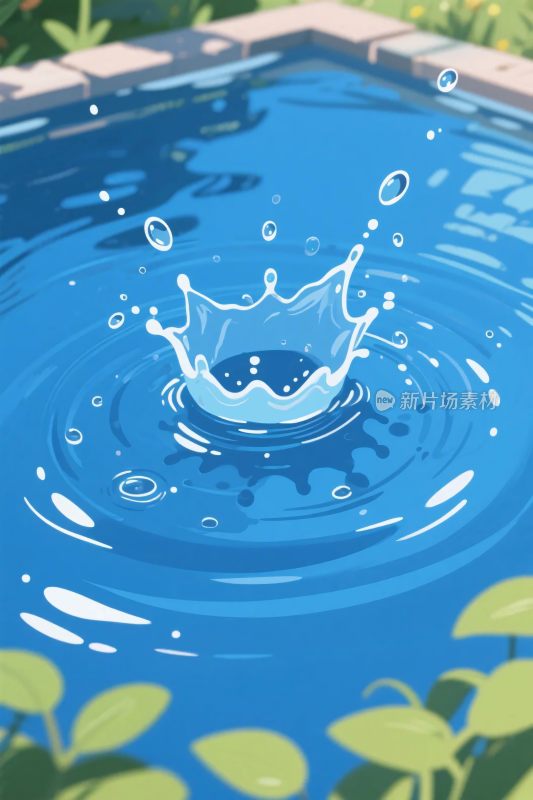 水花溅起的蓝色水池插画