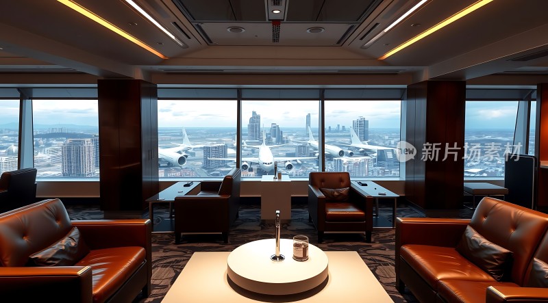 空中贵宾休息室俯瞰城市与飞机