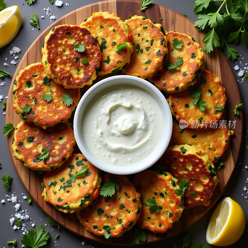 香菜玉米饼配酸奶酱