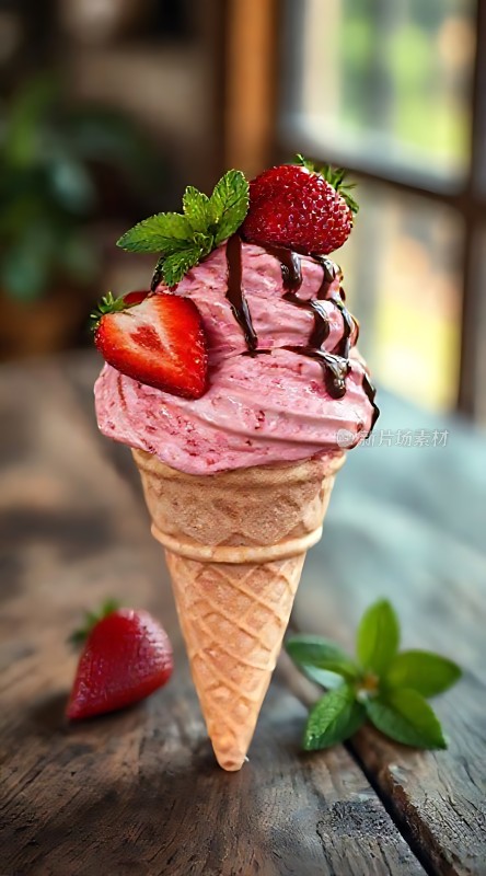 草莓冰淇淋甜筒