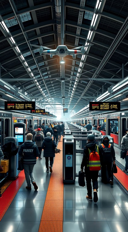 未来都市地铁智能机器人与乘客共舞