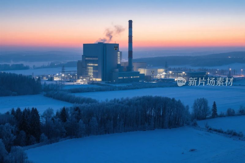 工业雪景黄昏图
