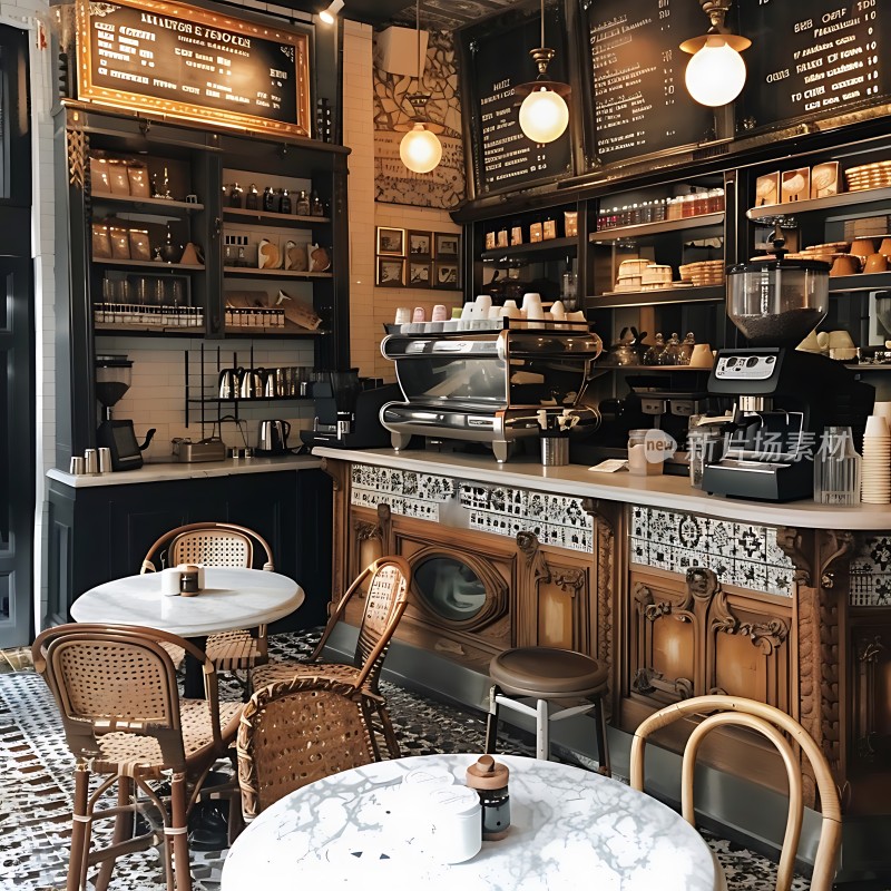 复古咖啡店温馨氛围精美装饰舒适座椅诱人饮品