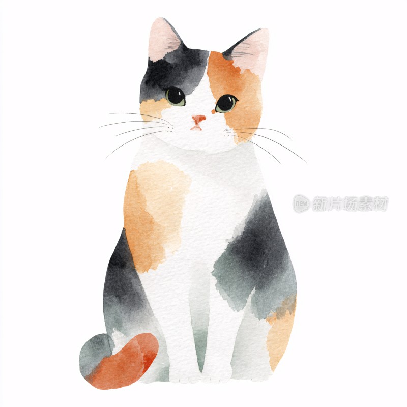 水彩风格三色猫咪插画