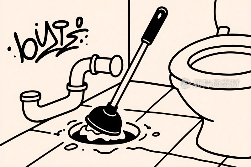 卫生间疏通卡通插画